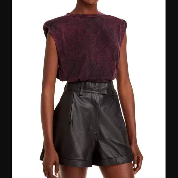 IRO Tops - NWT Iro Polette Tank Top Small Shoulder Pads Stone Wash Crew Neck Black Red S